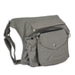 Gassi-Tasche in Grau von Nijens mit Flaschenhalter, Leckerlifach und Platz für Handy & Kotbeutel. Seitenansicht.