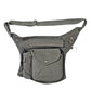 Gassi-Tasche in Grau von Nijens mit Flaschenhalter, Leckerlifach. Frontalansicht.