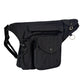 Canvas Gassi-Tasche in Schwarz von Nijens mit Flaschenhalter, Leckerlifach und Platz für Handy & Kotbeutel. Seitenansicht.