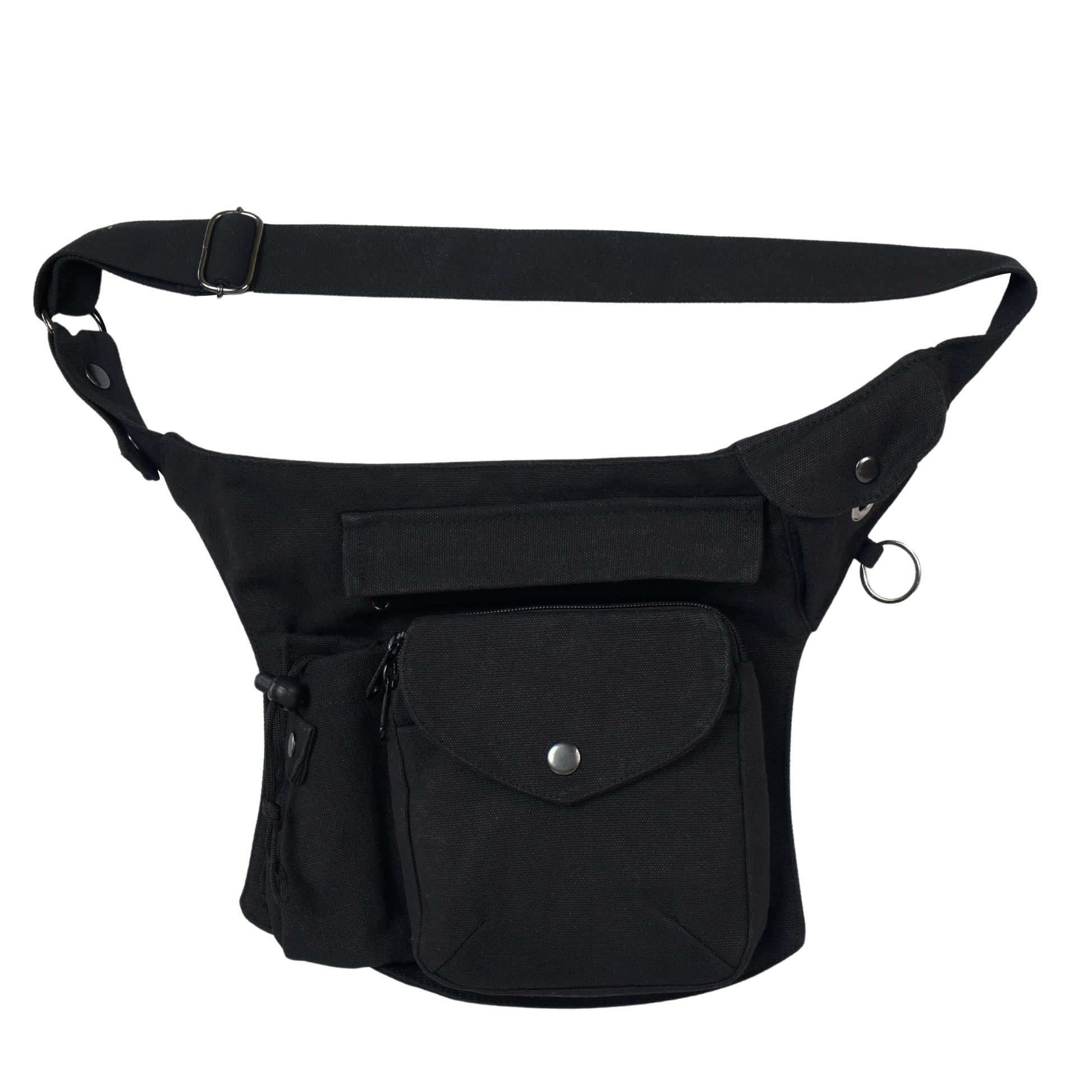 Canvas Gassi-Tasche in Schwarz von Nijens mit Flaschenhalter.  Frontalansicht.