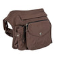 Canvas Gassi-Tasche in Braun von Nijens mit Flaschenhalter, Leckerlifach und Platz für Handy & Kotbeutel. Seitenansicht.

