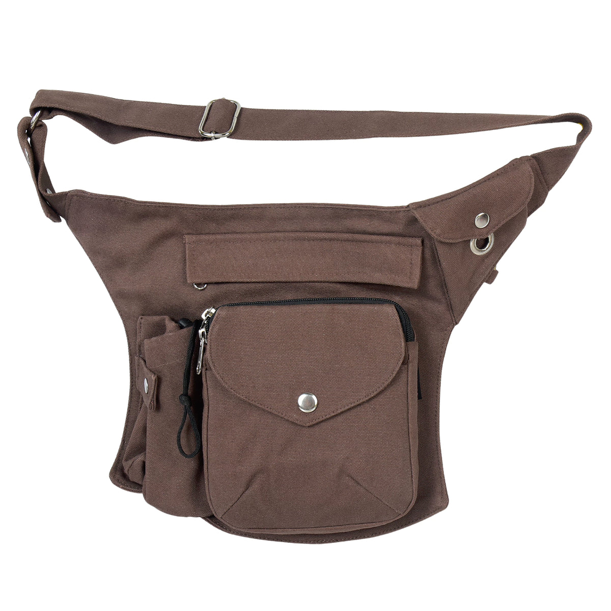 Canvas Gassi-Tasche in Braun von Nijens mit Flaschenhalter. Frontalansicht.