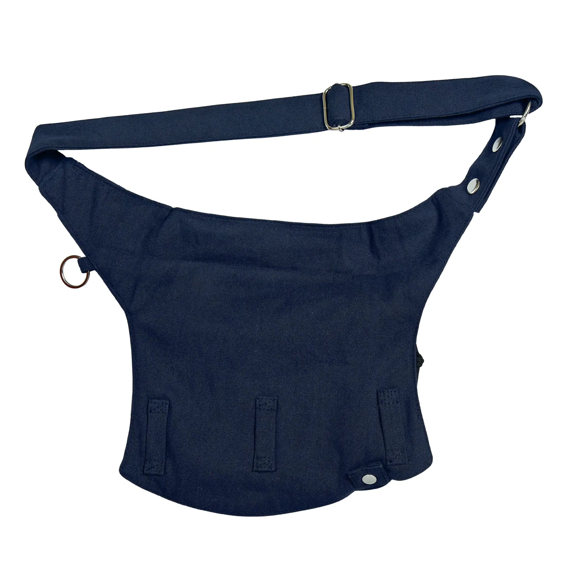 Rückansicht der Gassi-Tasche Brandenburg aus dunkelblauem Canvas und verstellbarem Tragegurt
