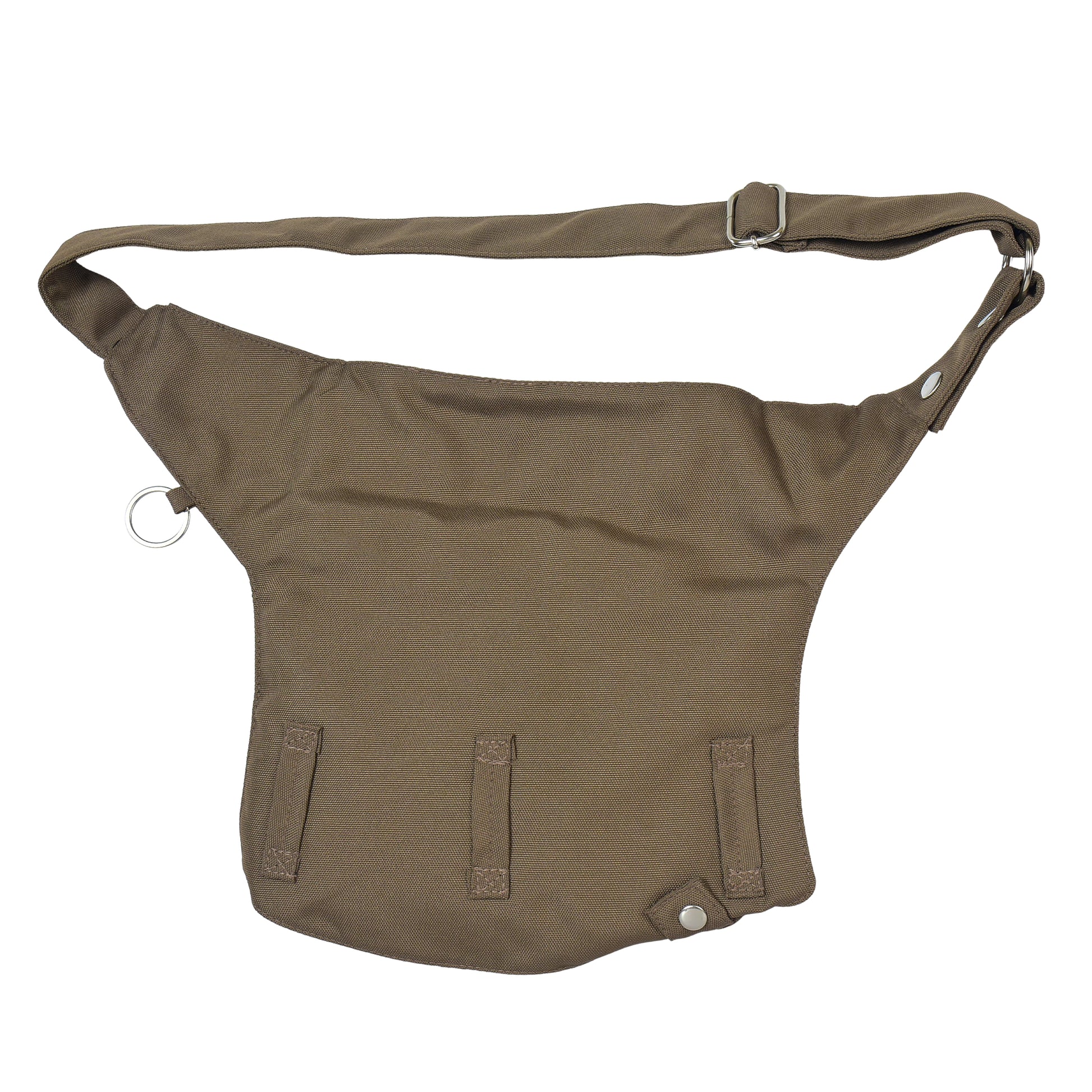 Rückansicht der wasserabweisenden Gassi-Tasche „Brandenburg“ in Braun mit verstellbarem Schultergurt und Mandala-Design