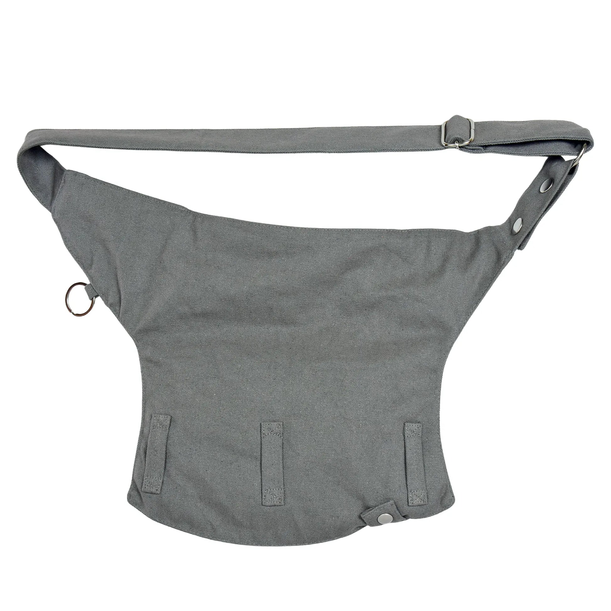 Rückansicht der Gassi-Tasche Brandenburg aus grauem Canvas und verstellbarem Tragegurt