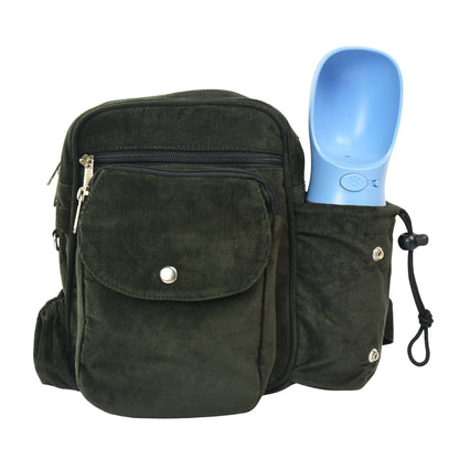 Gassi-Tasche mit Flaschenhalter „Konstanz“ Cord Lodengrün (122)