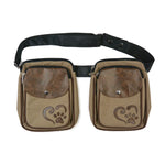 Doppelte Gassi-Tasche in Beige mit gesticktem Pfotenherz und Kunstleder-Klappe in Braun