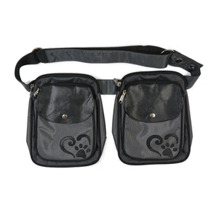 Vorderansicht der Gassi-Tasche Dresden in Dunkelgrau mit zwei Taschen und verstellbarem Gürtel