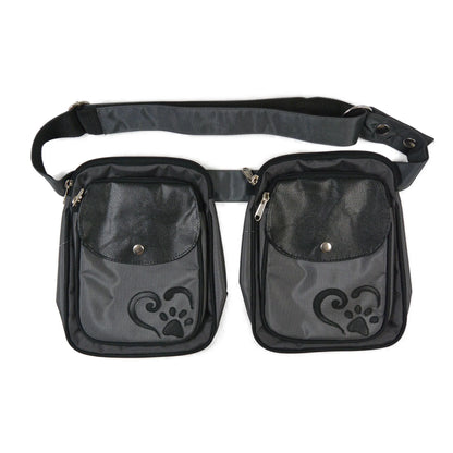 Vorderansicht der Gassi-Tasche Dresden in Dunkelgrau mit zwei Taschen und verstellbarem Gürtel