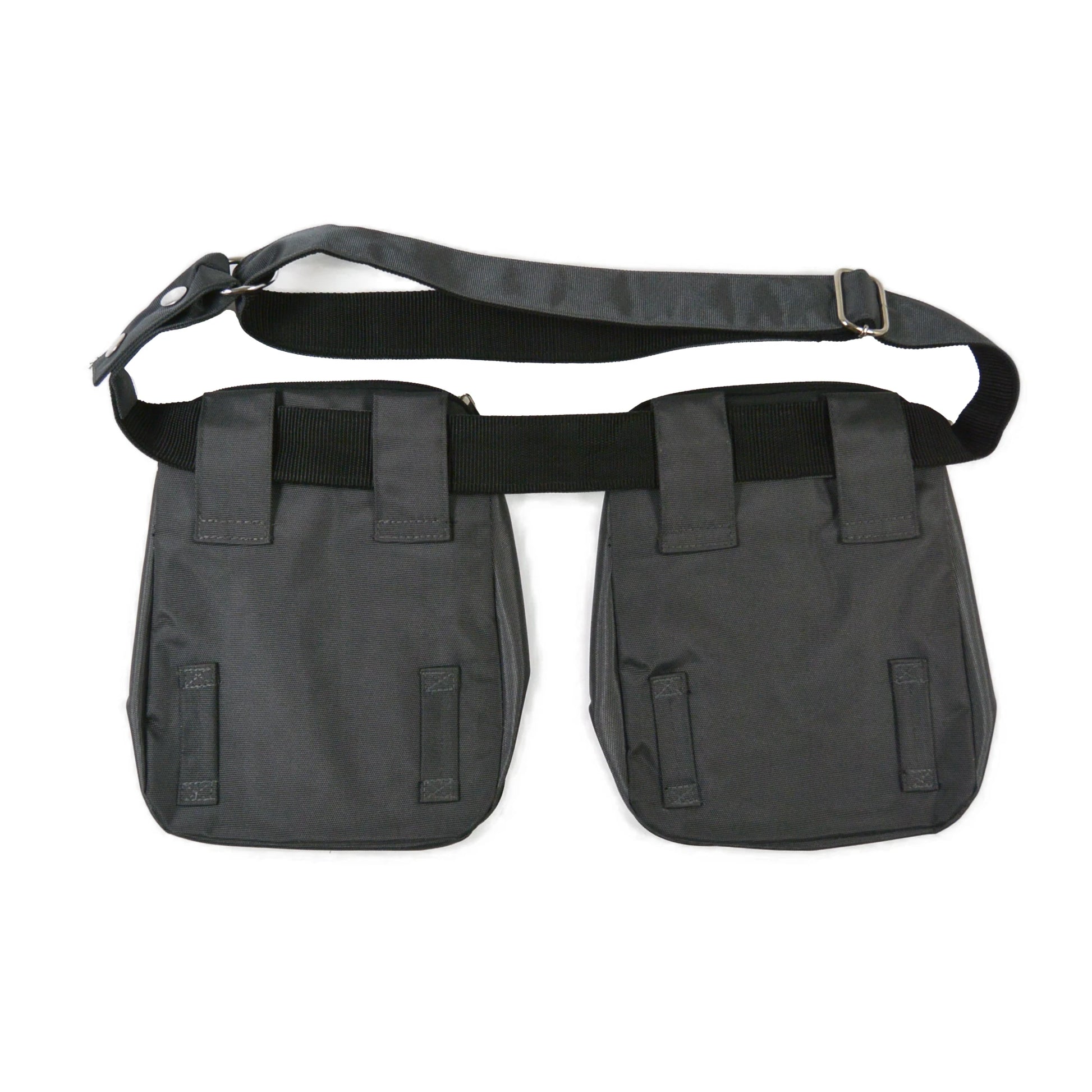 Rückseite der doppelten Gassi-Tasche Dresden in Dunkelgrau mit Gürtelschlaufen