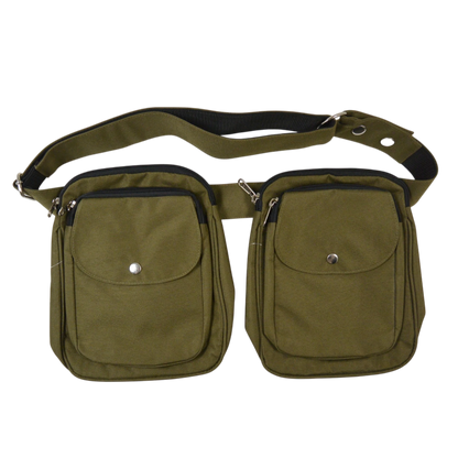 Gassitaschen-Set mit Gürtel aus wasserabweisendem Stoff in Khaki, ideal für Leckerlis und Zubehör.