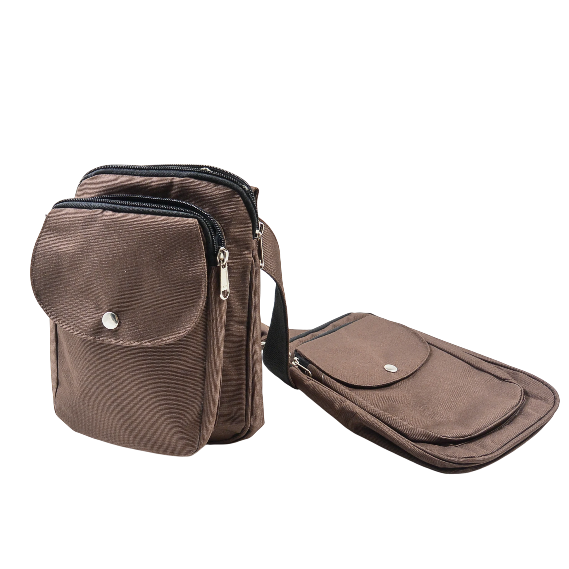 Gassitaschen-Set mit Gürtel aus wasserabweisendem Stoff in Kastanienbraun.