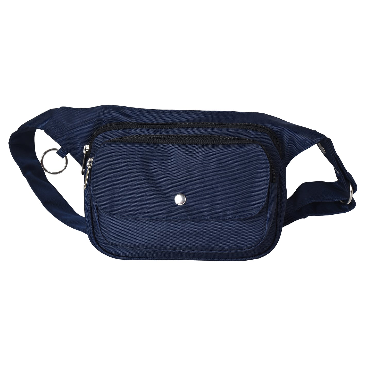 Gassi-Tasche Frankfurt in Navy-Blau – Vorderansicht der wasserabweisenden Hüfttasche mit Frontfach
