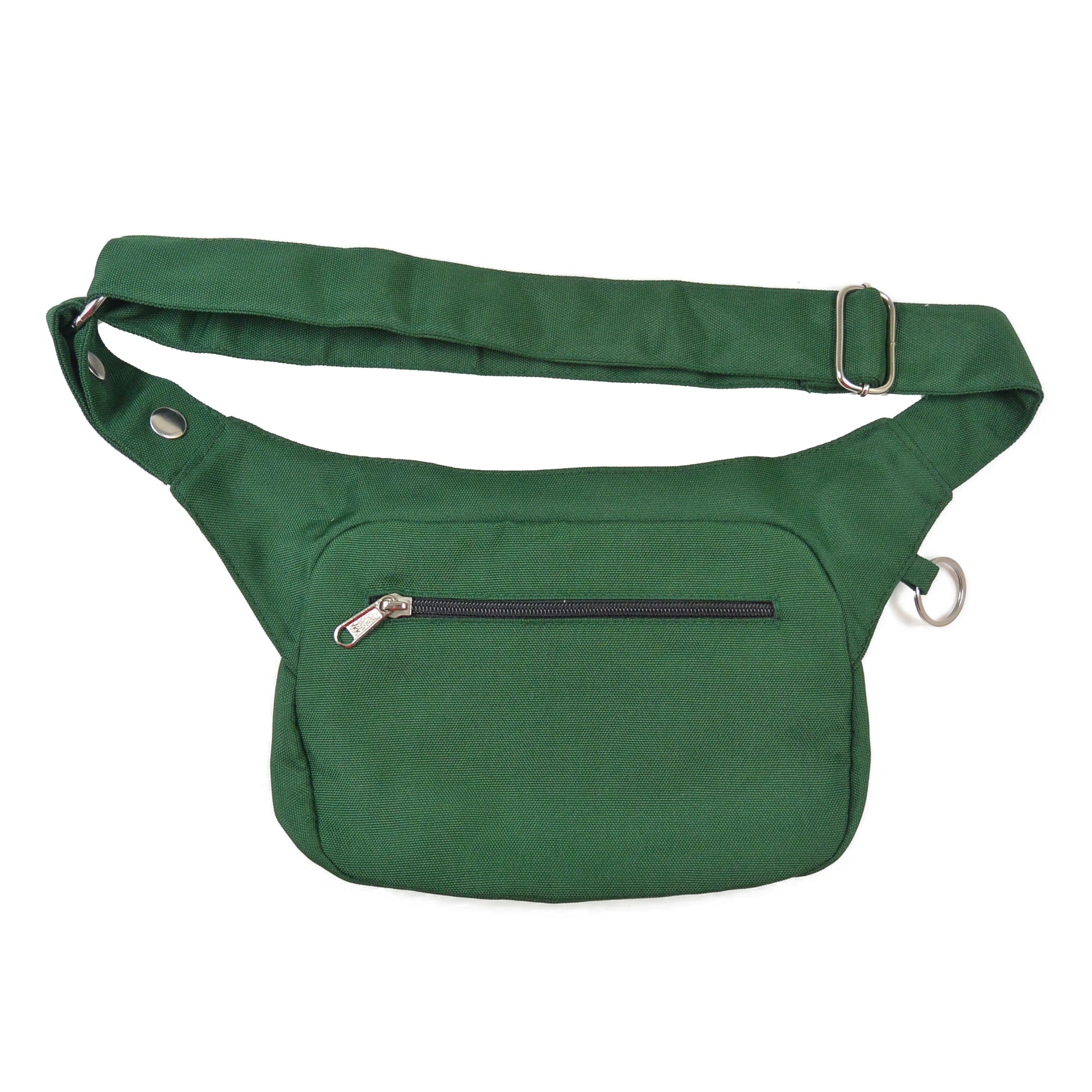Frankfurt Gassi-Tasche in Dunkelgrün – Rückansicht der Hüfttasche mit mehreren Reißverschlussfächern