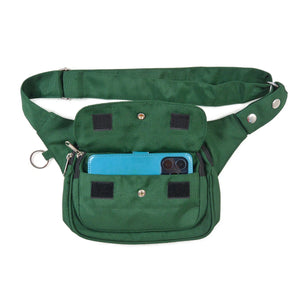 Gassi-Tasche Frankfurt geöffnet – Handyfach mit Klettverschluss in wasserabweisender Hüfttasche in Forest Green