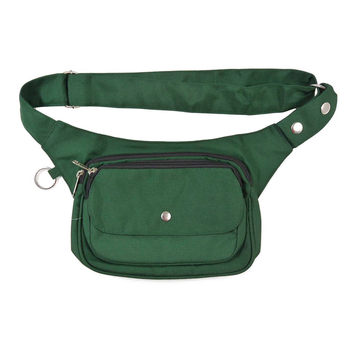 Gassi-Tasche Frankfurt in Waldgrün – Vorderansicht der wasserabweisenden Hüfttasche mit Frontfach