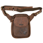 Gassi-Tasche aus Leder dunkelbraun mit Prägiung Pfote&Herz. Nijens Shop.