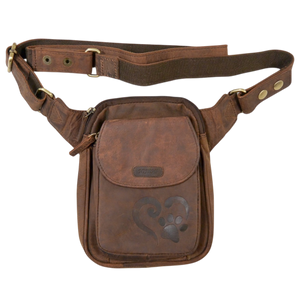 Gassi-Tasche aus Leder dunkelbraun mit Prägiung Pfote&Herz. Nijens Shop.