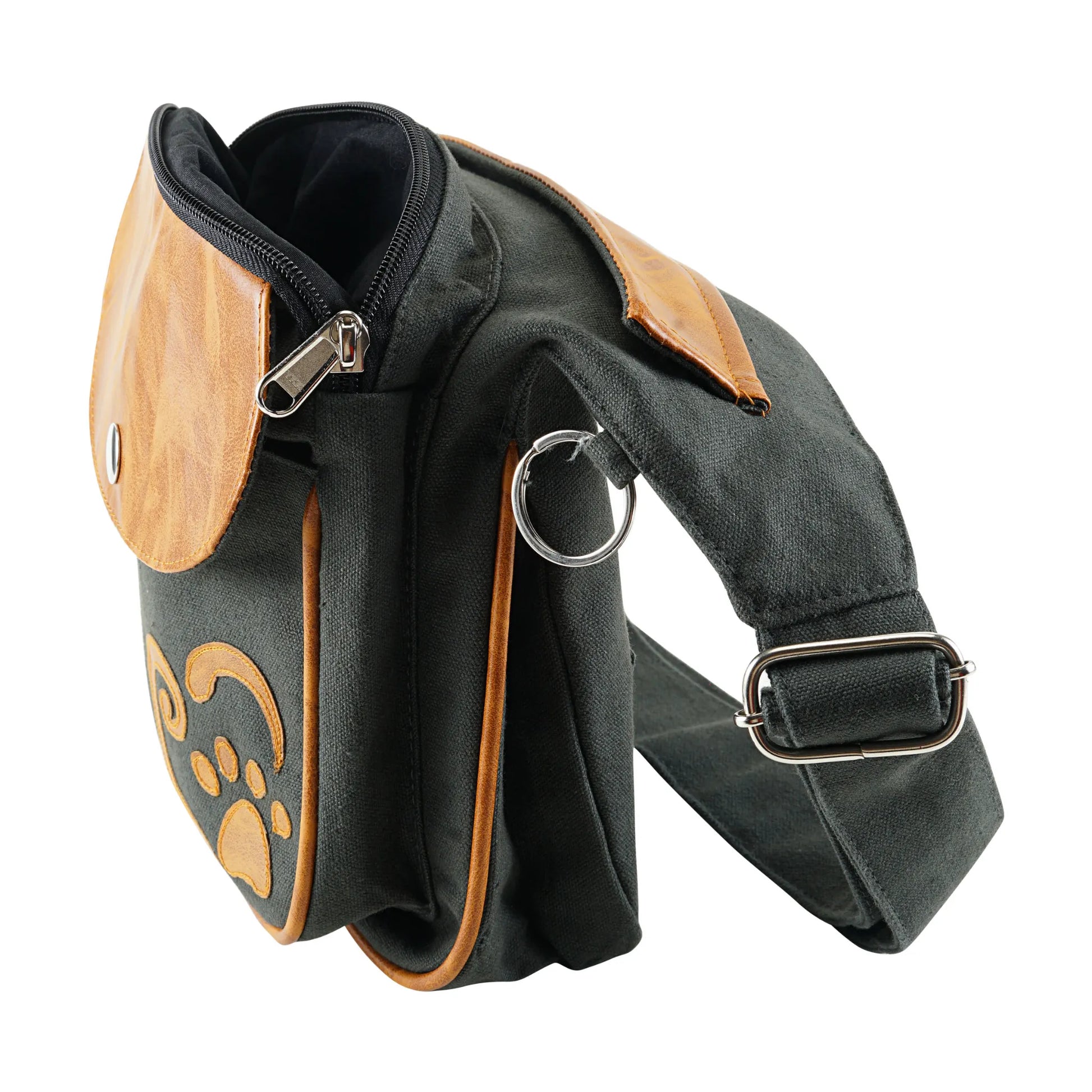 Hunde Gassi-Tasche aus Canvas Flaschengrün und Kunstleder Gelb-Braun, Seitenansicht