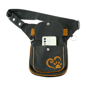 Hunde Gassi-Tasche aus Canvas Flaschengrün und Kunstleder Gelb-Braun mit Handyfach