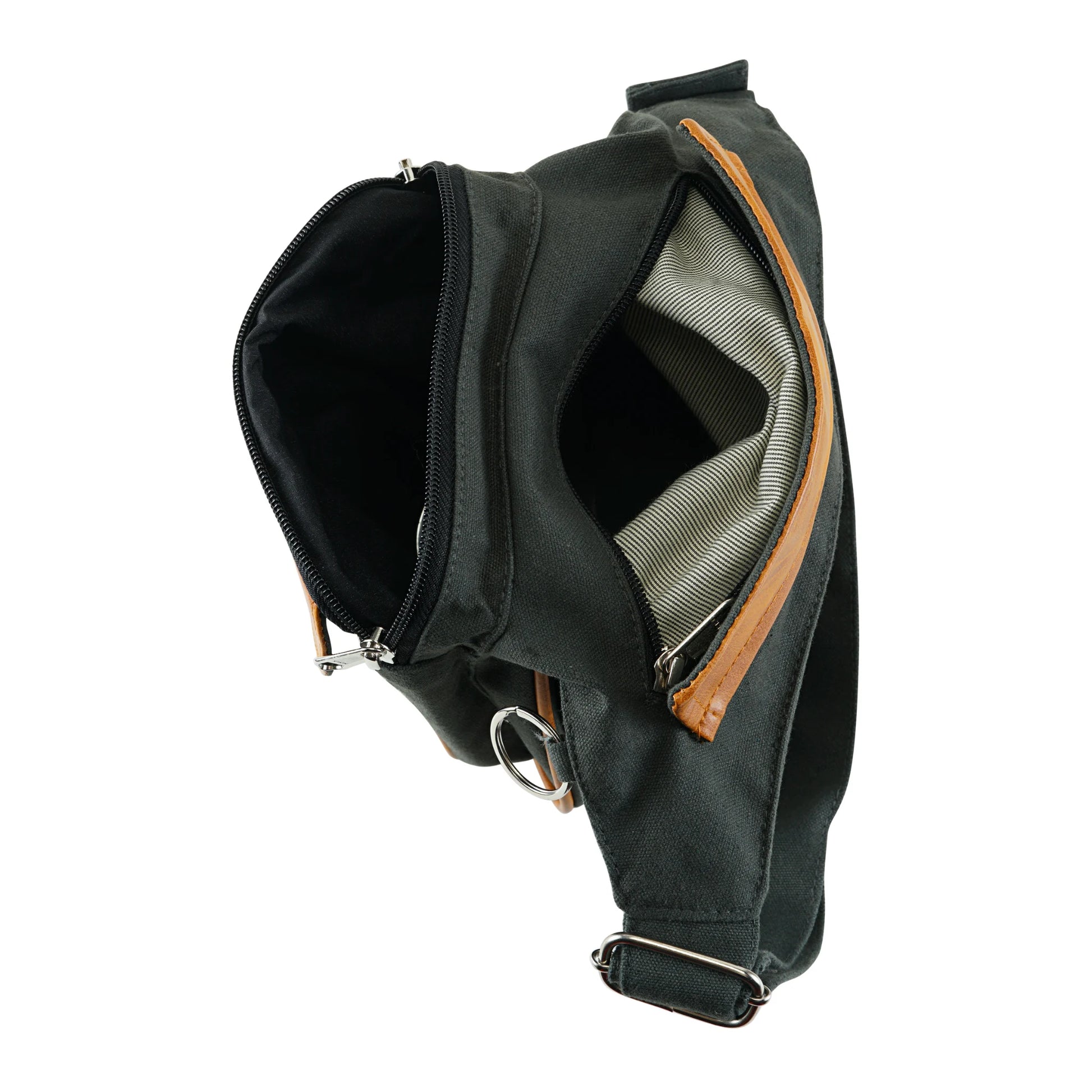 Hunde Gassi-Tasche aus Canvas Flaschengrün und Kunstleder Gelb-Braun mit Leckerlifach