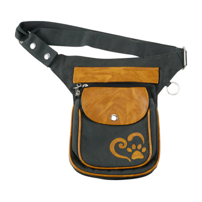 Hunde Gassi-Tasche aus Canvas Flaschengrün und Kunstleder Gelb-Braun, Frontansicht