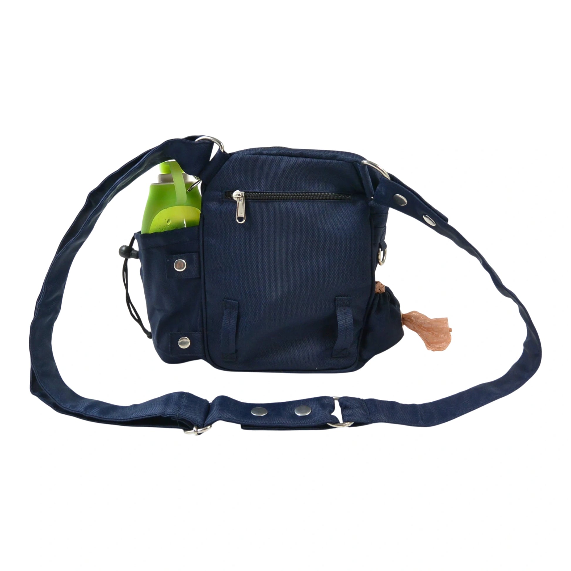 Wasserabweisende Gassi-Tasche Konstanz in Dunkelblau, Flaschenhalter, Rückansicht
