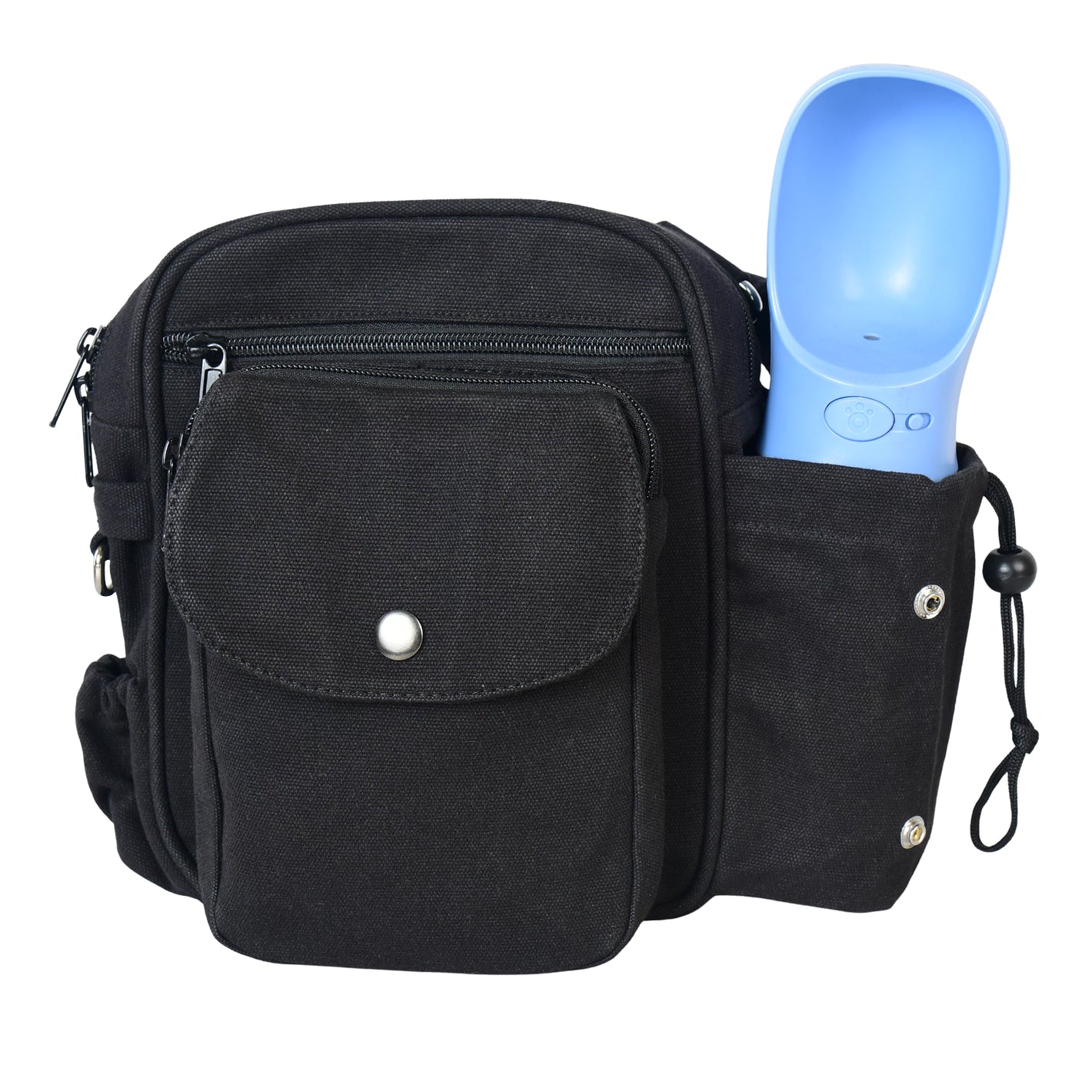 Gassi-Tasche mit Flaschenhalter „Konstanz“ Baumwoll-Canvas Schwarz (7703)