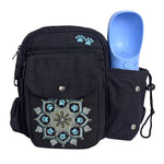 Canvas Gassi-Tasche Konstanz in Schwarz mit Mandala-Stickerei, Flaschenhalter, Vorderansicht