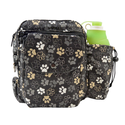 Gassi-Tasche mit Flaschenhalter „Konstanz“ Pfotendesign Schwarz 71038