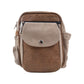Vorderansicht der Vintage Gassitasche aus Canvas Sand und Leder Braun mit geprägtem Blumenmotiv. Nijens Shop.