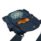 Canvas Gassi-Tasche Konstanz in Dunkelblau mit Mandala-Stickerei, Leckerli im Fach, Sicht von oben 