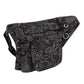 Seitenansicht der schwarzen Gassi-Tasche mit Blumenmuster.