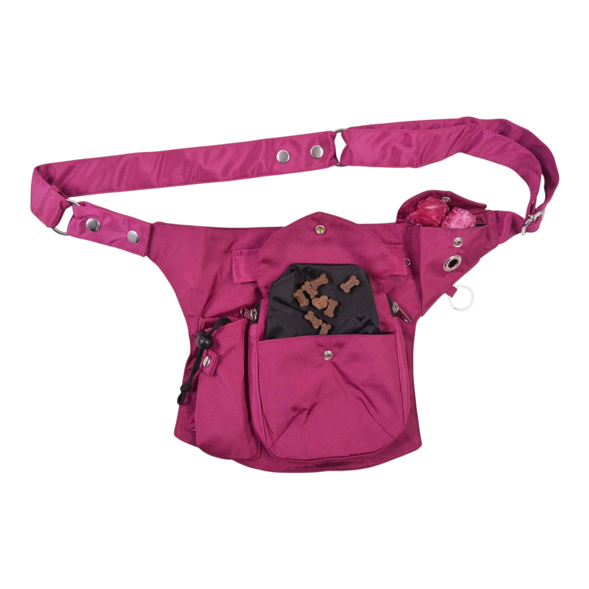 Wasserabweisende Gassi-Tasche „Brandenburg“ in Fuchsia, mit integriertem Getränkehalter und praktischem Stauraum für unterwegs – Leckerlifach