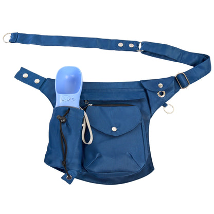 Nijens-Bauchtasche mit Flaschenfach, blauer Trinkflasche und Kordelzug für sicheren Halt.