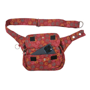 Nijens Gürteltasche Gassi-Tasche S-XXXL für Hunde Wanderung (Pfoten-Design Rot-Orange). Handyfach
