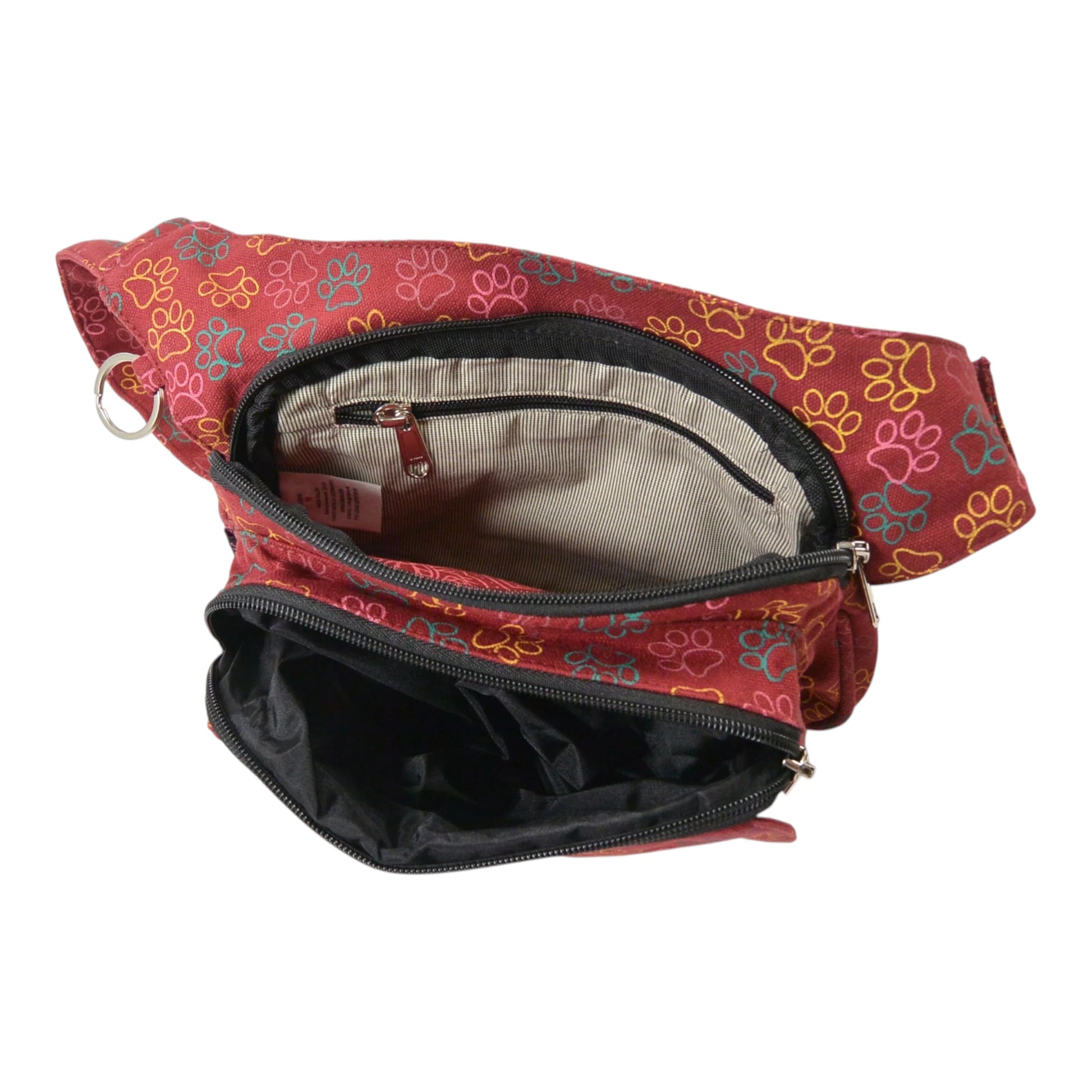 Nijens Gürteltasche Gassi-Tasche  für Hunde Wanderung (Pfoten-Design Rot-Orange). Innenansicht
