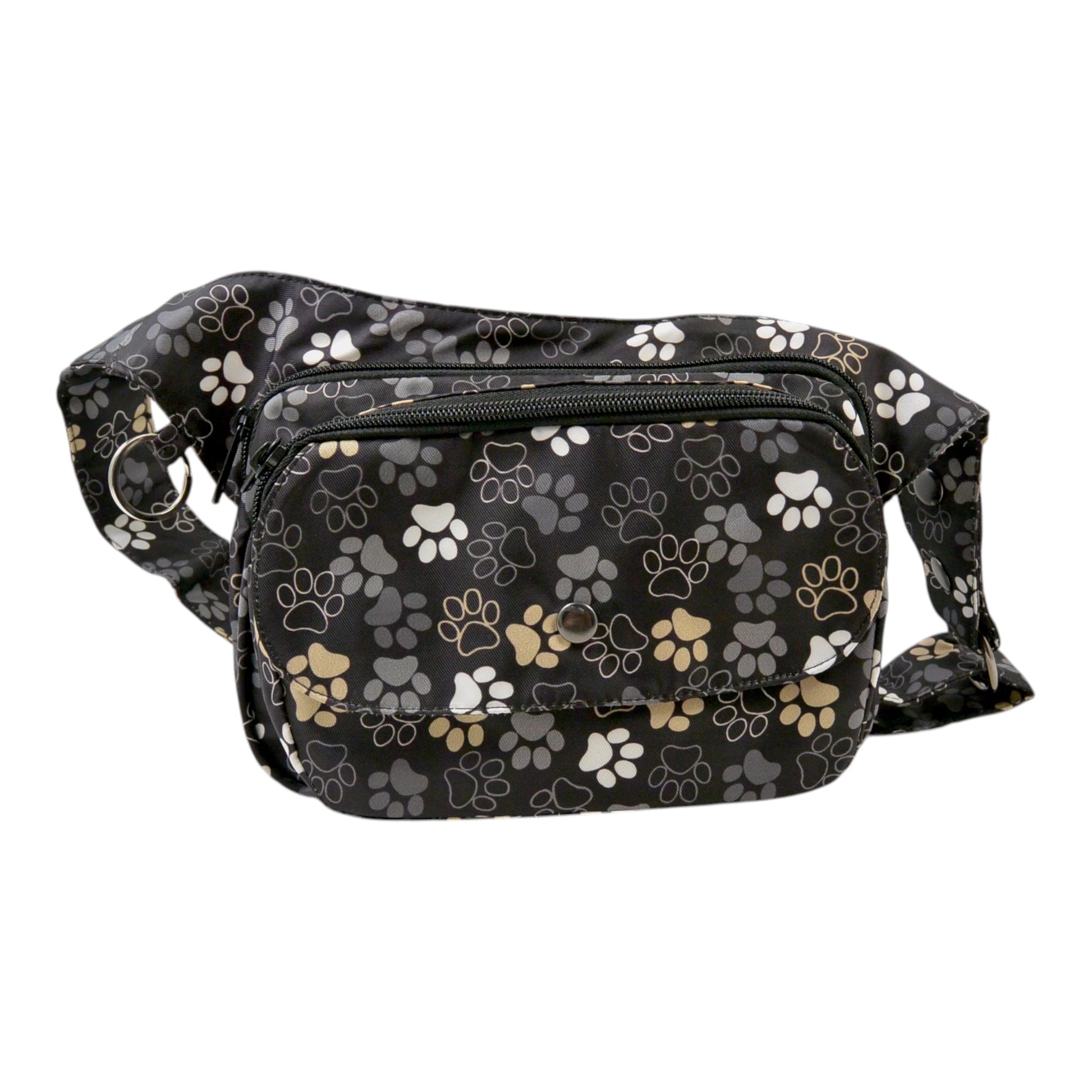 Wasserabweisende Gassi-Tasche in Schwarz-Weiß mit stilvollem Pfoten-Design. Leicht & ideal für Hundeliebhaber:innen im Alltag