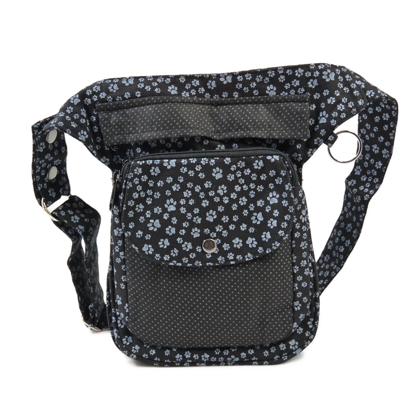 Gassi-Tasche für Hundebesitzer Leckerlitasche aus Stoff mit Pfotenmuster Grau-Schwarz