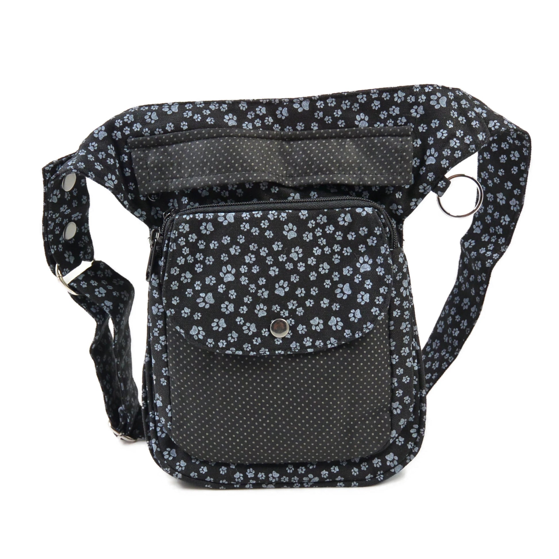 Gassi-Tasche für Hundebesitzer Leckerlitasche aus Stoff mit Pfotenmuster Grau-Schwarz