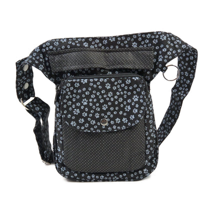 Gassi-Tasche für Hundebesitzer Leckerlitasche aus Stoff mit Pfotenmuster Grau-Schwarz