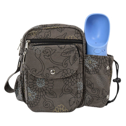 Graue Gassi-Tasche mit blauem Wasserflaschenfach