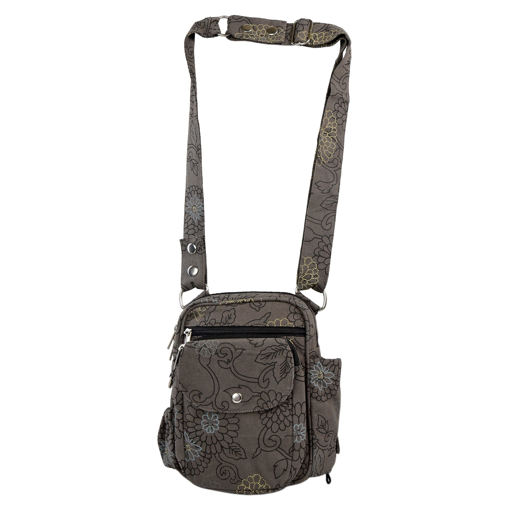 Gassi-Tasche Konstanz in Graubraun mit Mandala-Blumenmuster – Front