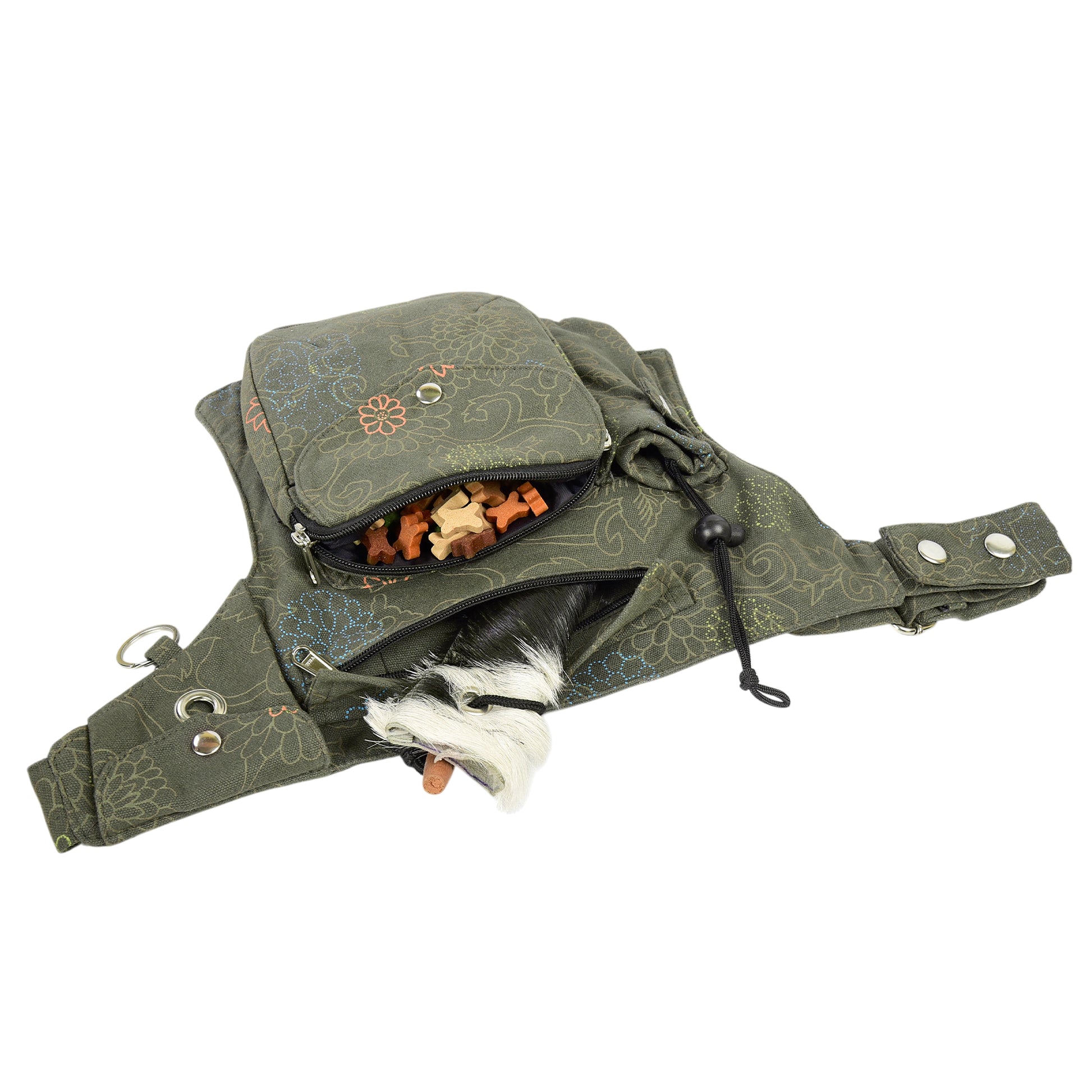 Nijens Gassi-Tasche in Olivgrün mit Leckerlifach und Wurf-Dummy