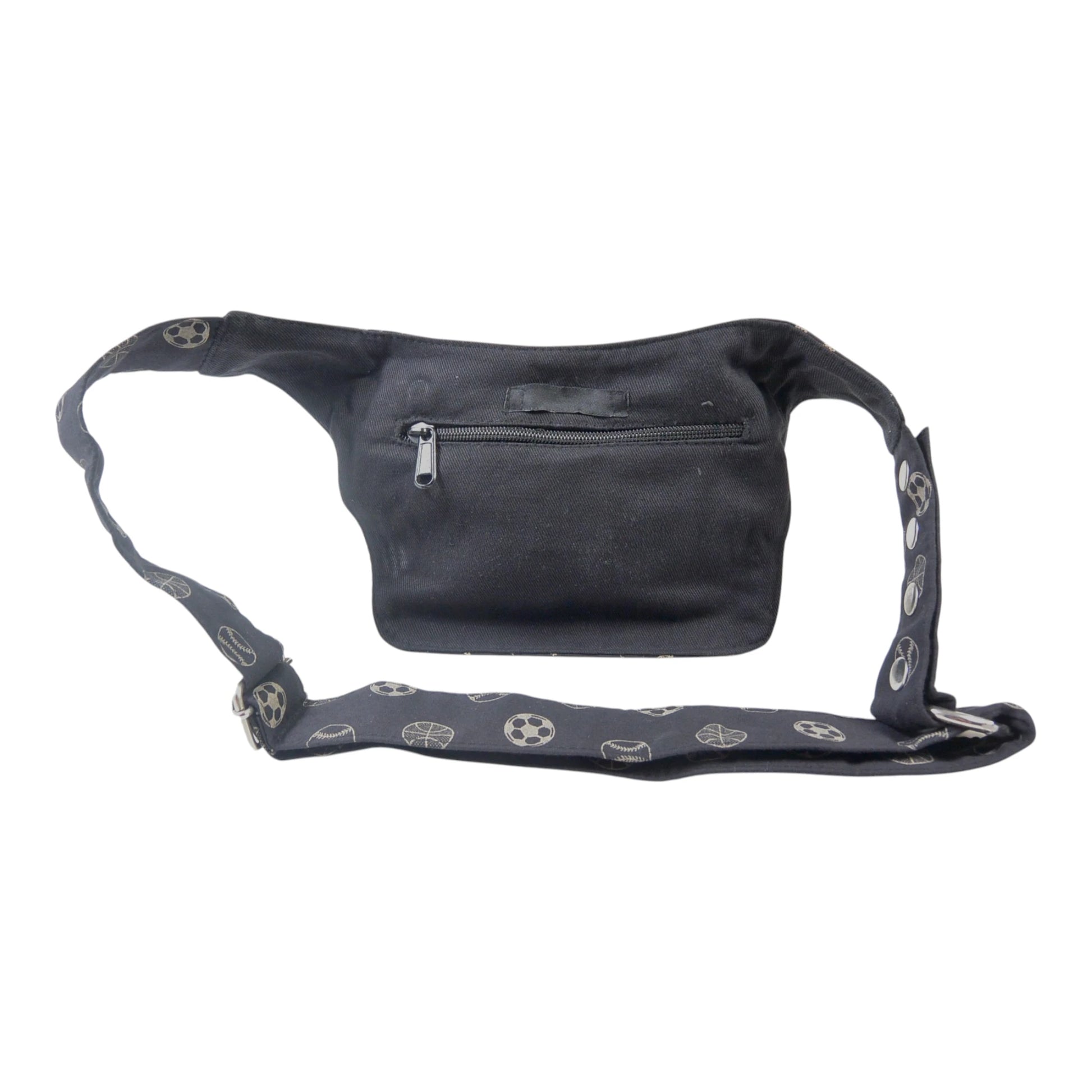 Kleine horizontale Gassi-Tasche MAINZ aus Baumwolle mit Sportball-Muster, Rückansicht