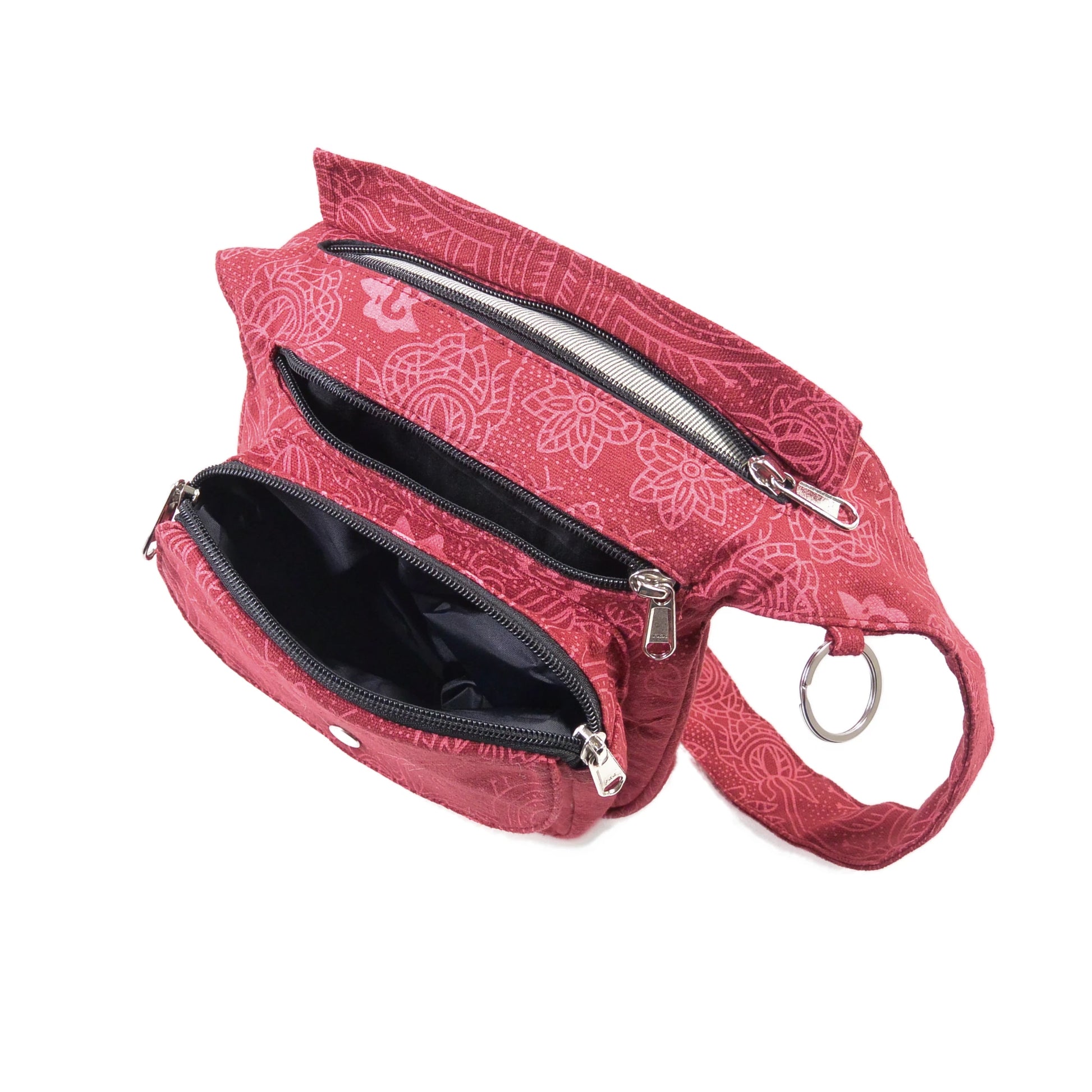 Gassitasche in Rot für Hundespaziergänge – mit Leckerlifach, Handyfach & verstellbarem Gurt.