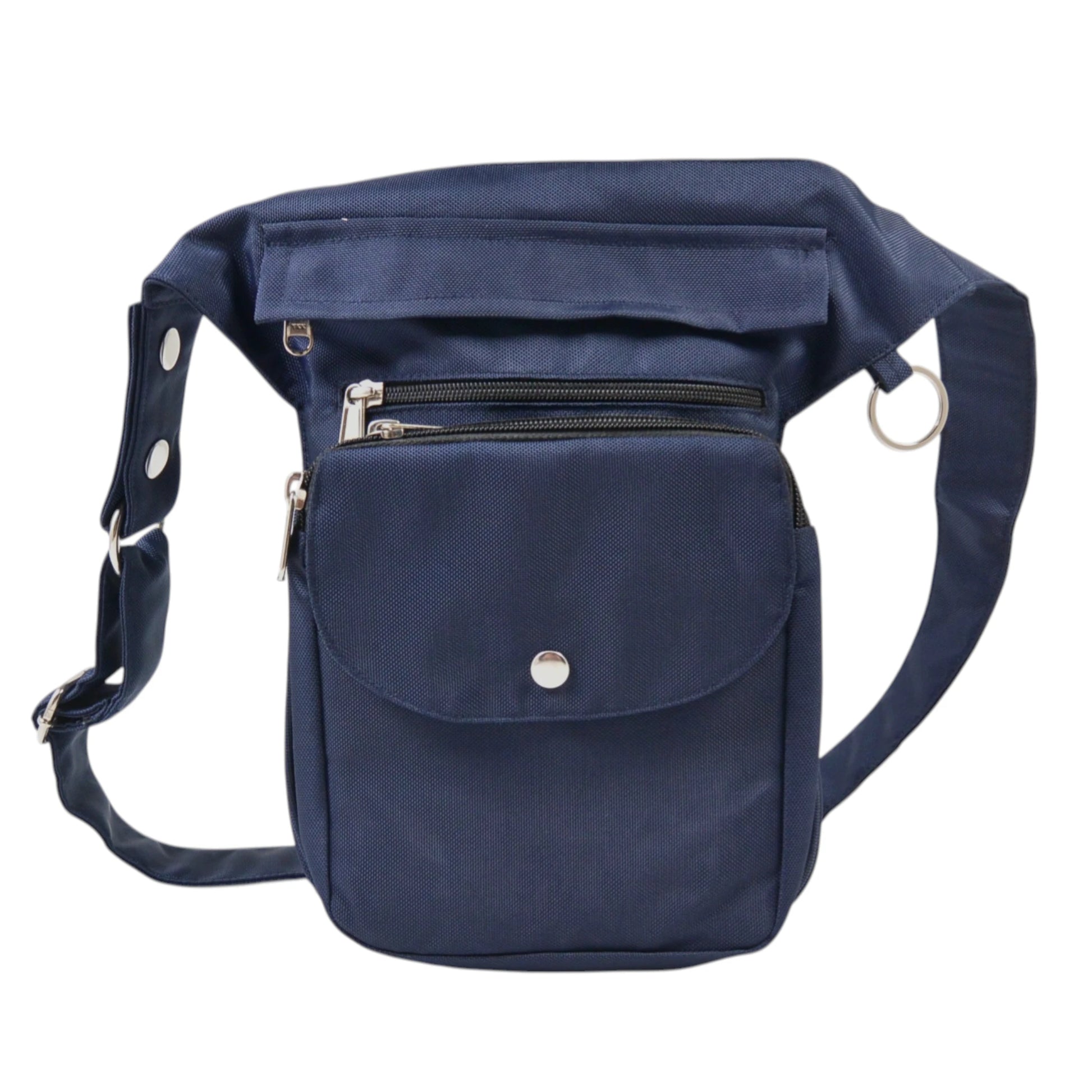 Frontansicht der wasserabweisenden Nijens Gassi-Tasche dunkelblau mit Reißverschlussfach und verstellbarem Schultergurt