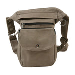 Kompakte Canvas-Gassi-Tasche Super-Hannover in Beige aus strapazierfähigem Canvas mit Druckknopffach, Reißverschlusstaschen und robustem Schultergurt – Frontansicht