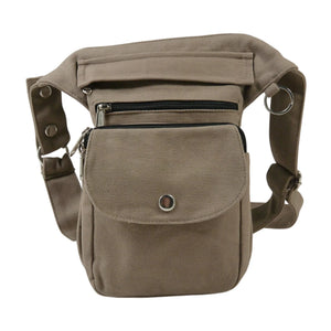 Kompakte Canvas-Gassi-Tasche Super-Hannover in Beige aus strapazierfähigem Canvas mit Druckknopffach, Reißverschlusstaschen und robustem Schultergurt – Frontansicht