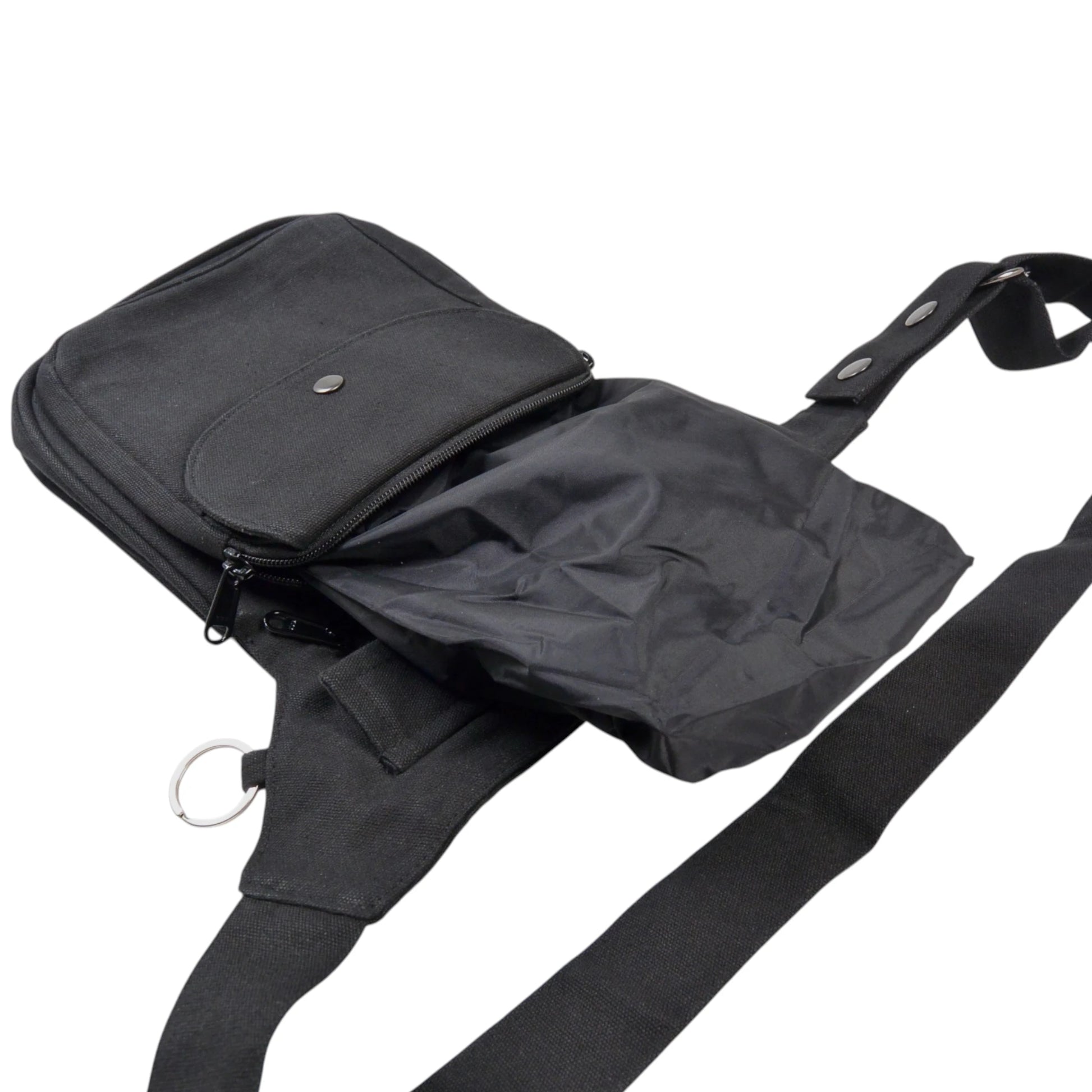 Schwarze Bauchtasche mit herausziehbarem waschbarem Leckerlifach und robustem Schultergurt